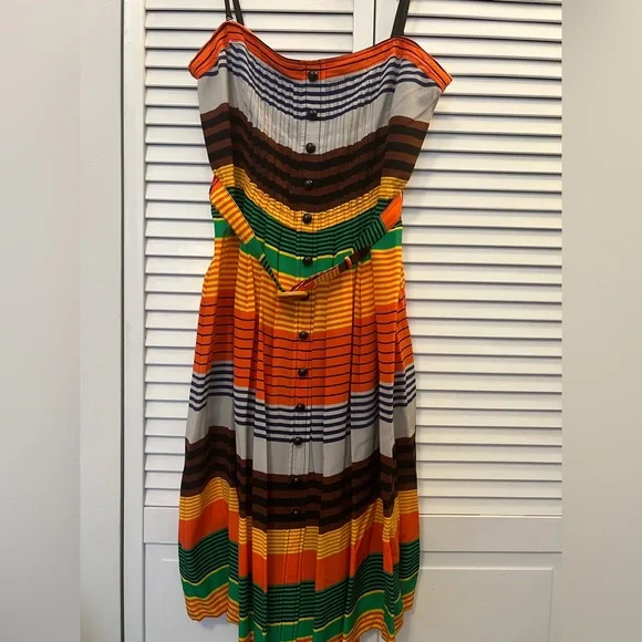 Anthropologie Plenty by Tracy Reese Silk Belted Striped Dress - Size 10 - Picture 1 of 6